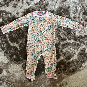 Magnetic Me Floral Footed One-Piece with Pink Trim